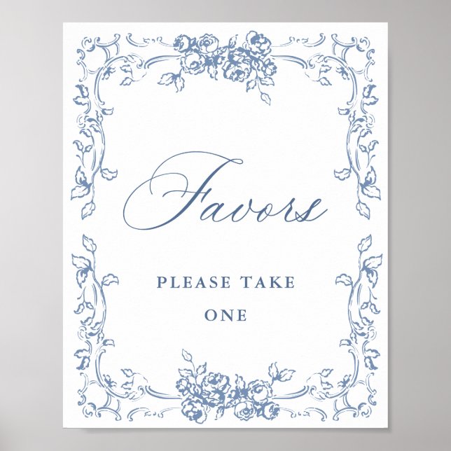 Renaissance Ornate Dusty Blue Favours Wedding Poster (Front)