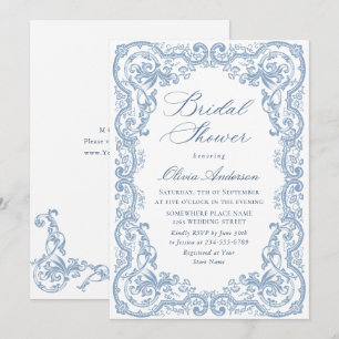 Renaissance Ornate Dusty Blue Floral Bridal Shower Invitation
