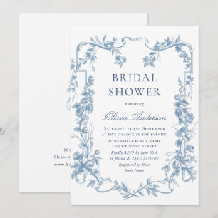 Renaissance Ornate Dusty Blue Floral Bridal Shower Invitation