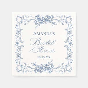 Renaissance Ornate Dusty Blue Floral Bridal Shower Napkin