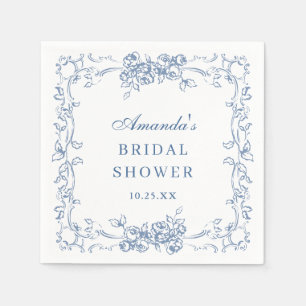 Renaissance Ornate Dusty Blue Floral Bridal Shower Napkin
