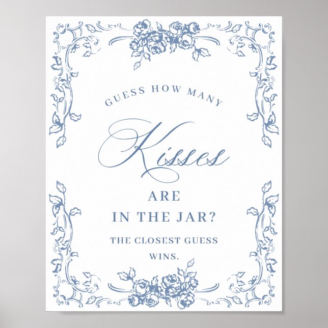Renaissance Ornate Dusty Blue Floral Bridal Shower Poster (Front)
