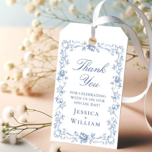 Renaissance Ornate Dusty Blue Floral Wedding Gift Tags