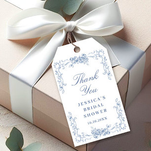 Renaissance Ornate Dusty Blue Floral Wedding Gift Tags
