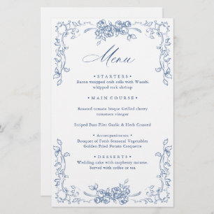 Renaissance Ornate Dusty Blue Floral Wedding Menu