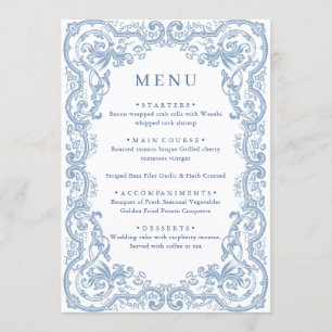 Renaissance Ornate Dusty Blue Floral Wedding Menu