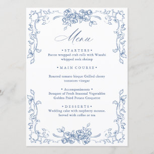 Renaissance Ornate Dusty Blue Floral Wedding Menu