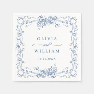 Renaissance Ornate Dusty Blue Floral Wedding Napkin