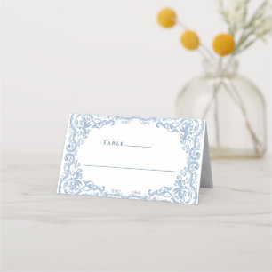 Renaissance Ornate Dusty Blue Floral Wedding Place Card