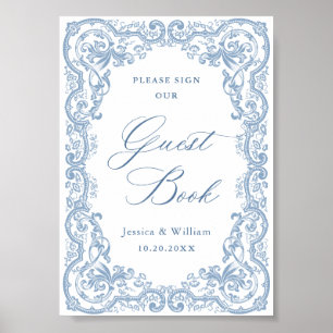 Renaissance Ornate Dusty Blue Guestbook Sign
