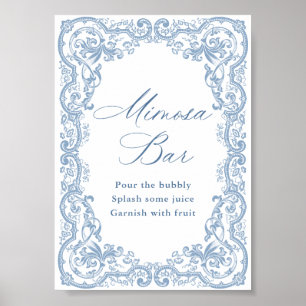 Renaissance Ornate Dusty Blue Mimosa Bar Sign