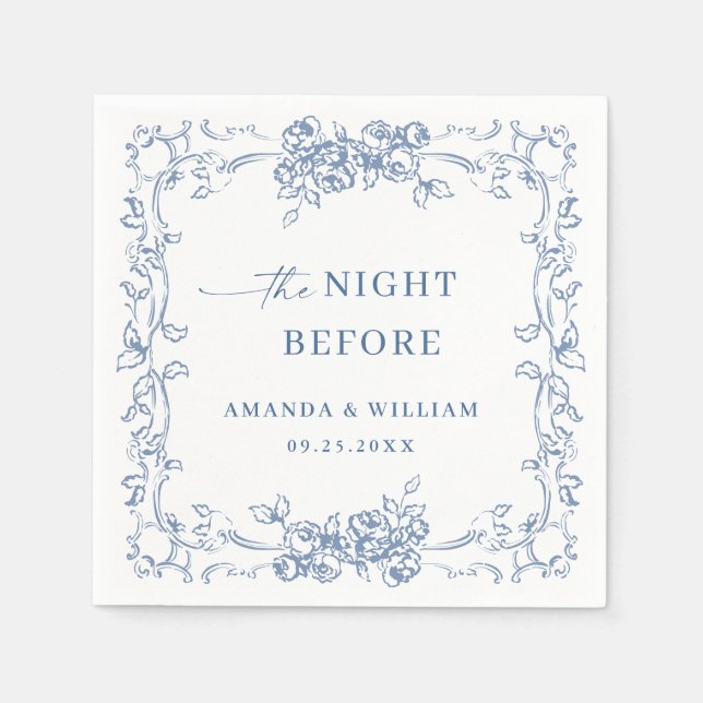 Renaissance Ornate Dusty Blue Rehearsal Dinner Napkin (Front)