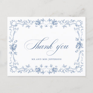 Renaissance Ornate Floral Dusty Blue Wedding Postcard