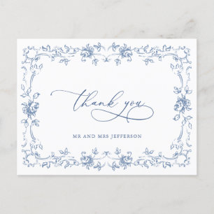 Renaissance Ornate Floral Dusty Blue Wedding Postcard