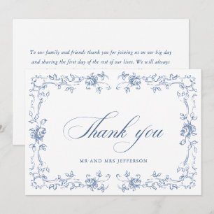 Renaissance Ornate Floral Dusty Blue Wedding Thank You Card
