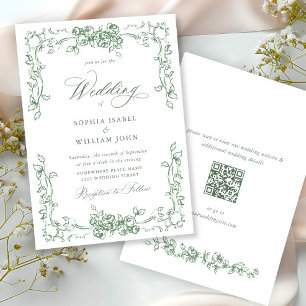Renaissance Ornate Floral Sage Green Wedding Invitation