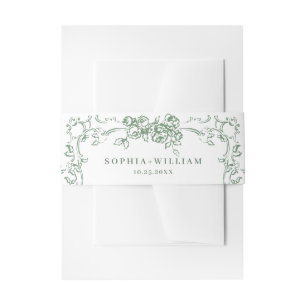 Renaissance Ornate Floral Sage Green Wedding Invitation Belly Band