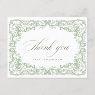 Renaissance Ornate Floral Sage Green Wedding Postcard