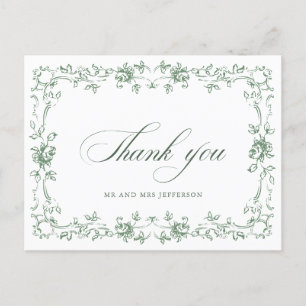Renaissance Ornate Floral Sage Green Wedding Postcard