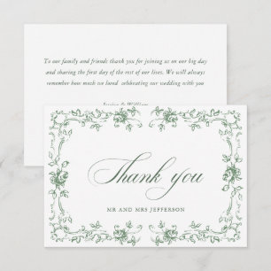 Renaissance Ornate Floral Sage Green Wedding Thank You Card