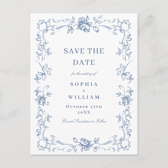 Renaissance Ornate Floral Wedding Save the Date Postcard (Front)