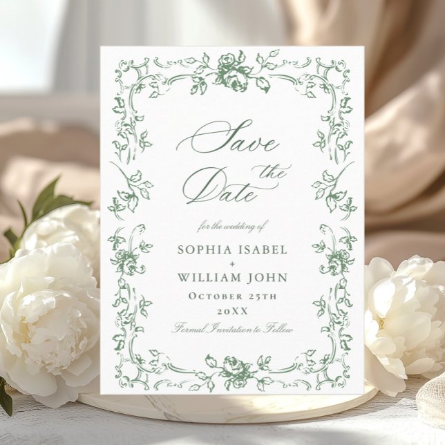 Renaissance Ornate Floral Wedding Save the Date Postcard (Creator Uploaded)
