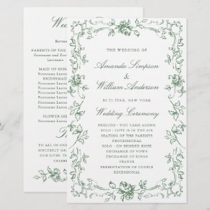 Renaissance Ornate Green Wedding Ceremony Program
