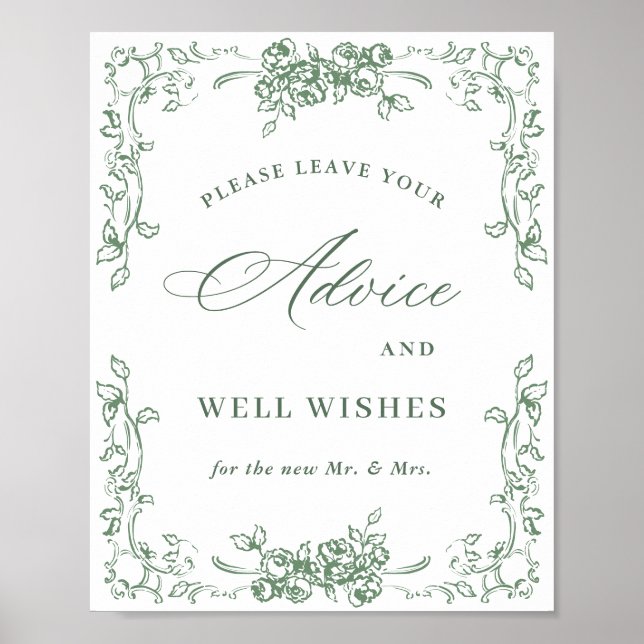 Renaissance Ornate Sage Green Advice & Wishes Poster (Front)