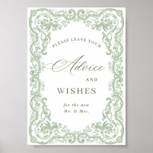 Renaissance Ornate Sage Green Advice & Wishes Poster