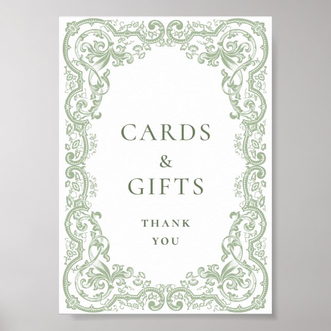 Renaissance Ornate Sage Green Cards and Gifts Poster (Front)