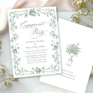 Renaissance Ornate Sage Green ENGAGEMENT PARTY Invitation