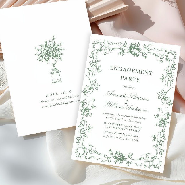 Renaissance Ornate Sage Green ENGAGEMENT PARTY Invitation (Creator Uploaded)