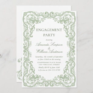 Renaissance Ornate sage Green ENGAGEMENT PARTY Invitation