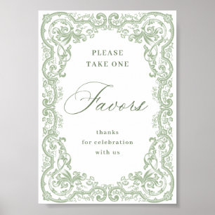 Renaissance Ornate Sage Green Favours Wedding Poster