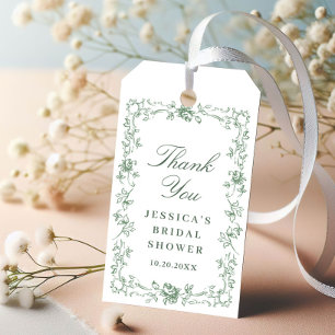 Renaissance Ornate Sage Green Floral Bridal Shower Gift Tags