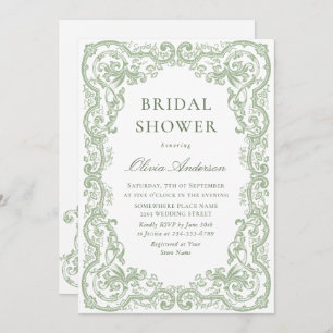Renaissance Ornate Sage Green Floral Bridal Shower Invitation