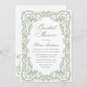 Renaissance Ornate Sage Green Floral Bridal Shower Invitation