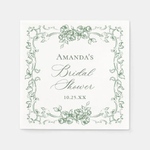 Renaissance Ornate Sage Green Floral Bridal Shower Napkin