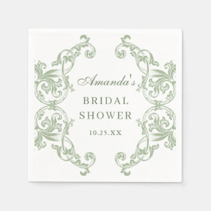 Renaissance Ornate Sage Green Floral Bridal Shower Napkin
