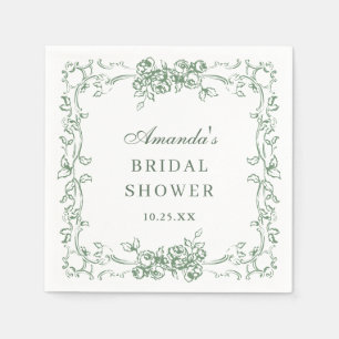 Renaissance Ornate Sage Green Floral Bridal Shower Napkin
