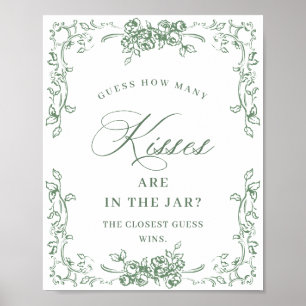 Renaissance Ornate Sage Green Floral Bridal Shower Poster