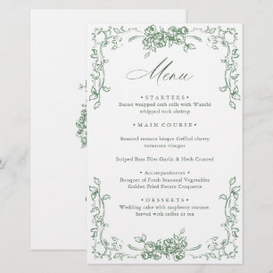 Renaissance Ornate Sage Green Floral Wedding Menu