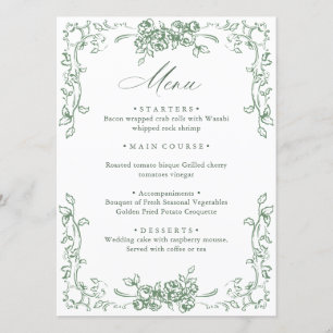 Renaissance Ornate Sage Green Floral Wedding Menu