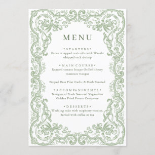 Renaissance Ornate Sage Green Floral Wedding Menu