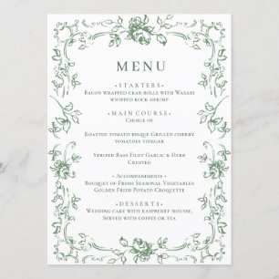 Renaissance Ornate Sage Green Floral Wedding Menu