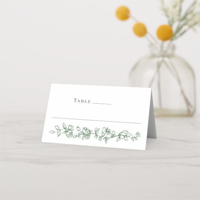Renaissance Ornate Sage Green Floral Wedding Place Card (Front)