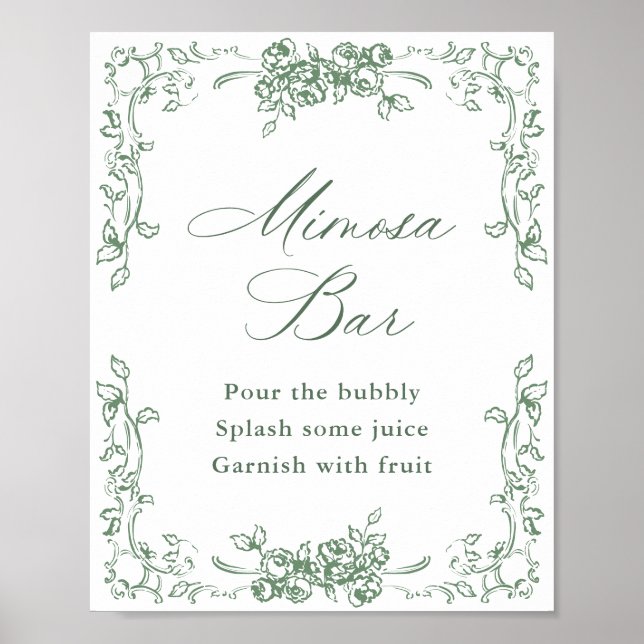 Renaissance Ornate Sage Green Mimosa Bar Sign (Front)