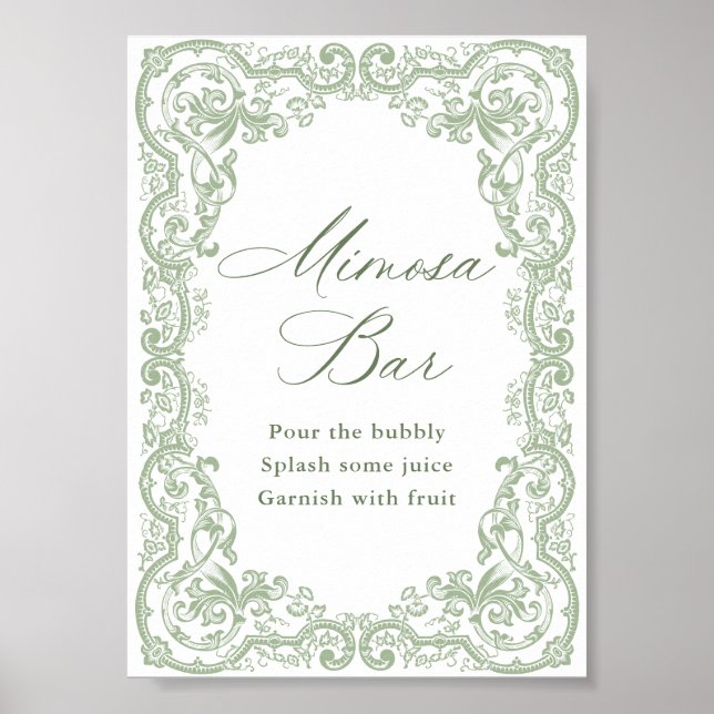 Renaissance Ornate Sage Green Mimosa Bar Sign (Front)