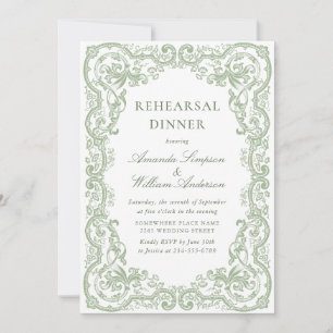 Renaissance Ornate Sage Green Rehearsal Dinner Invitation