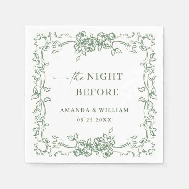 Renaissance Ornate Sage Green Rehearsal Dinner Napkin (Front)